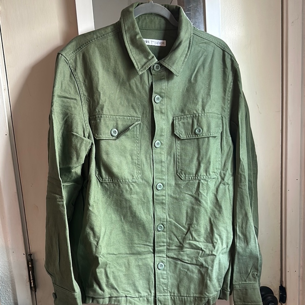 Men's Green Button-Up shirt  Jacket